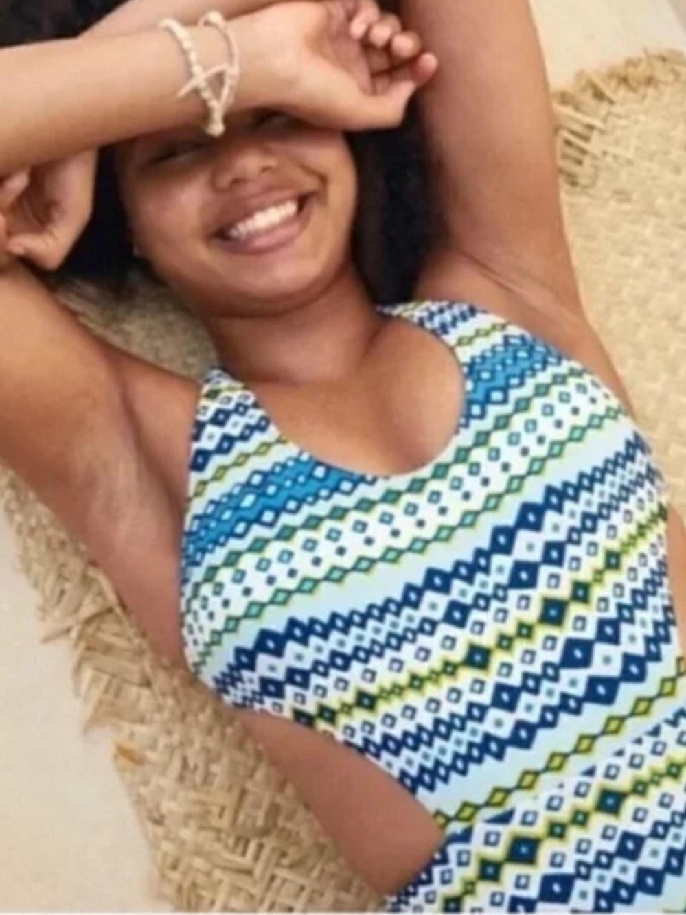 Aerie Women’s One Piece Swimsuit - Geometric Blue & Green - Size Small